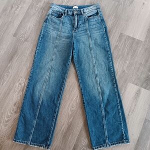 ↠ Sneak Peek Western Ranch Hand Denim Seam Front High Rise Wide Leg Blue Jeans